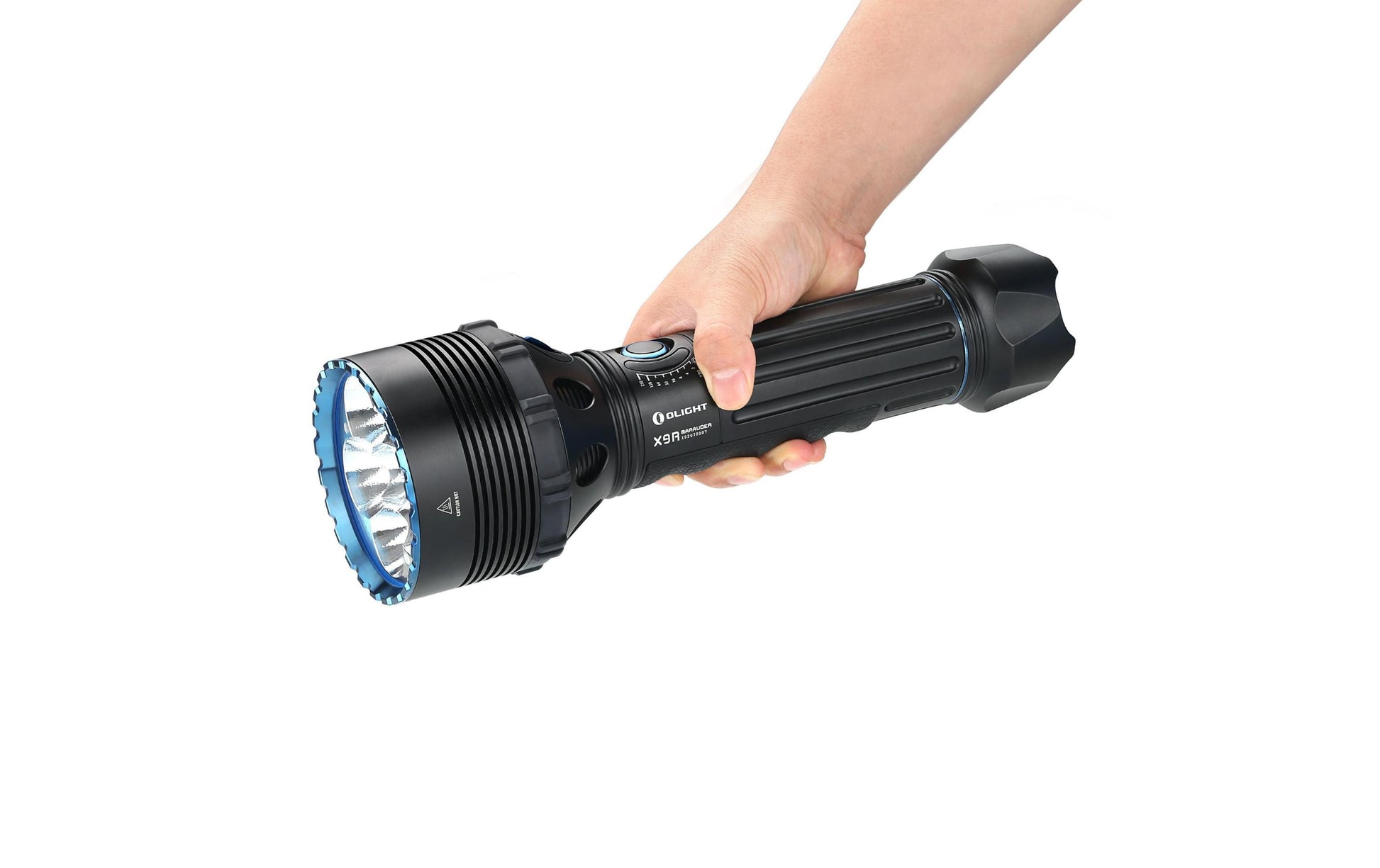 Olight Taschenlampe X9R Marauder – 25000 lm, 630 m, IPX7, Akku 6000 mAh, 9 Stufen – Schwarz