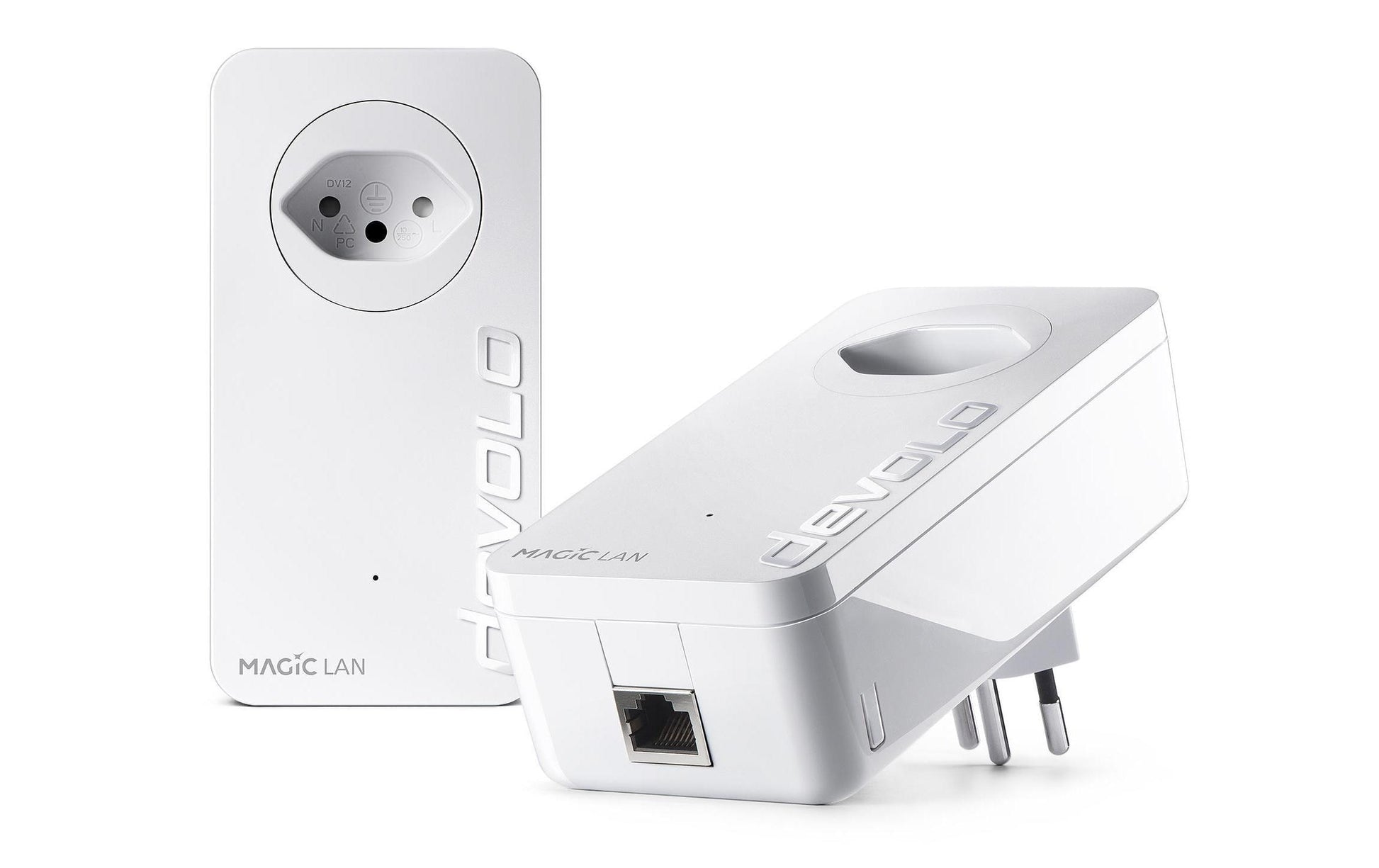 Devolo Magic 1 LAN – Powerline Adapter – 1200 Mbit/s, 1× RJ‑45 1G, 2er-Set, integrierte Steckdose, Weiss