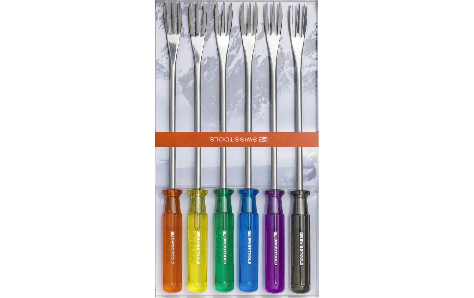 PB Swiss Tools Fonduegabeln – 6er-Set, Edelstahl, Kunststoffgriff, Mehrfarbig, für Käsefondue
