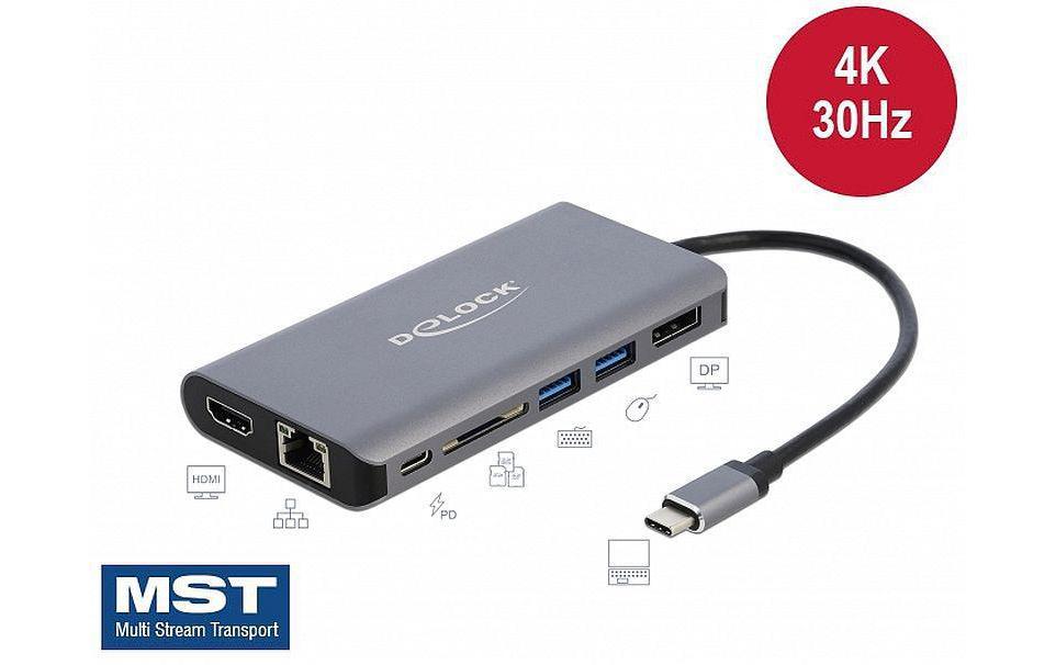 DeLOCK 87683 Dockingstation – USB-C, 1× DP, 1× HDMI, 2× USB-A, GbE, SD, für Windows/Mac/ChromeOS