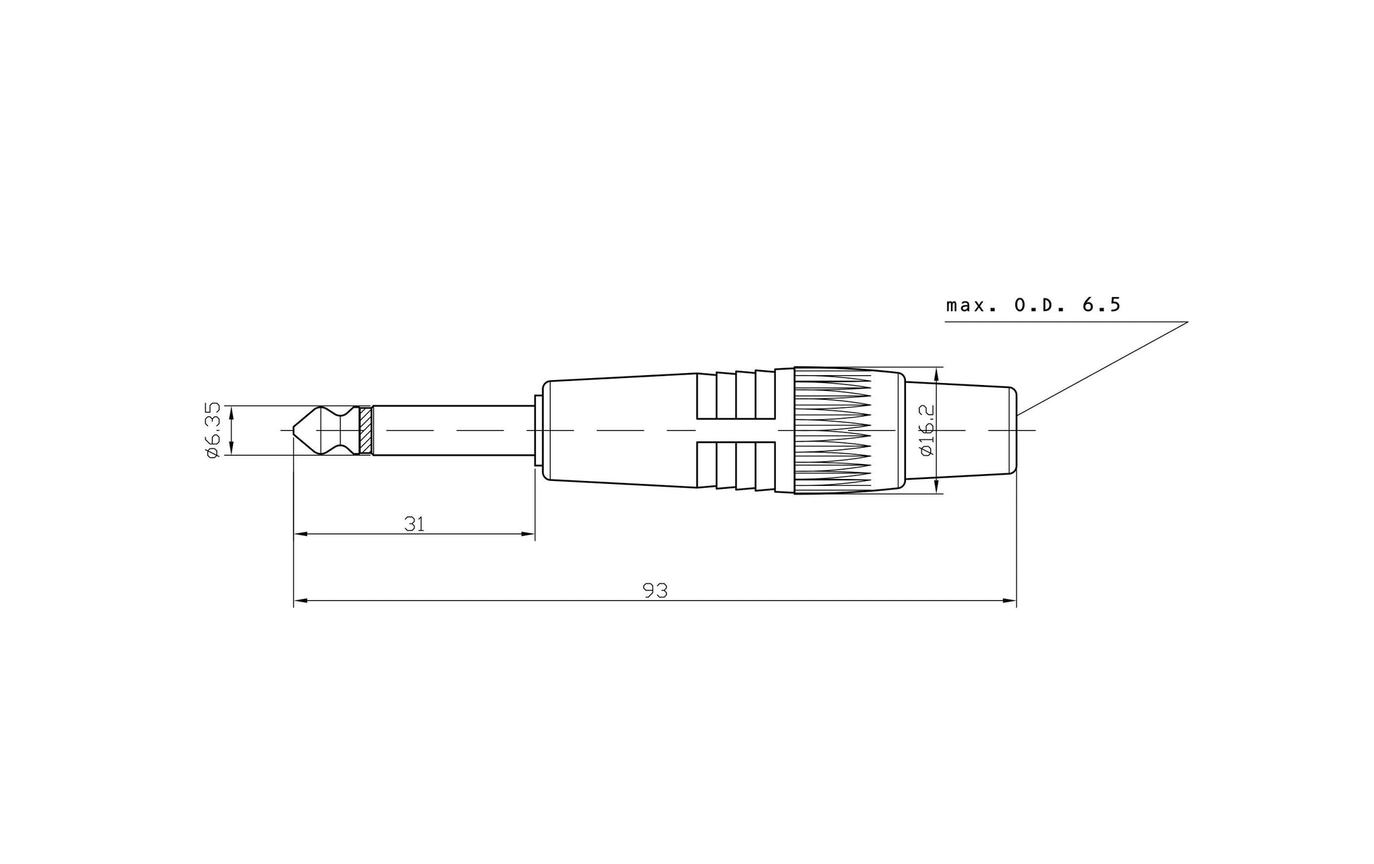 Bemero BC2001BK-M – Klinkenstecker – 6,3 mm, mono, männlich – schwarz