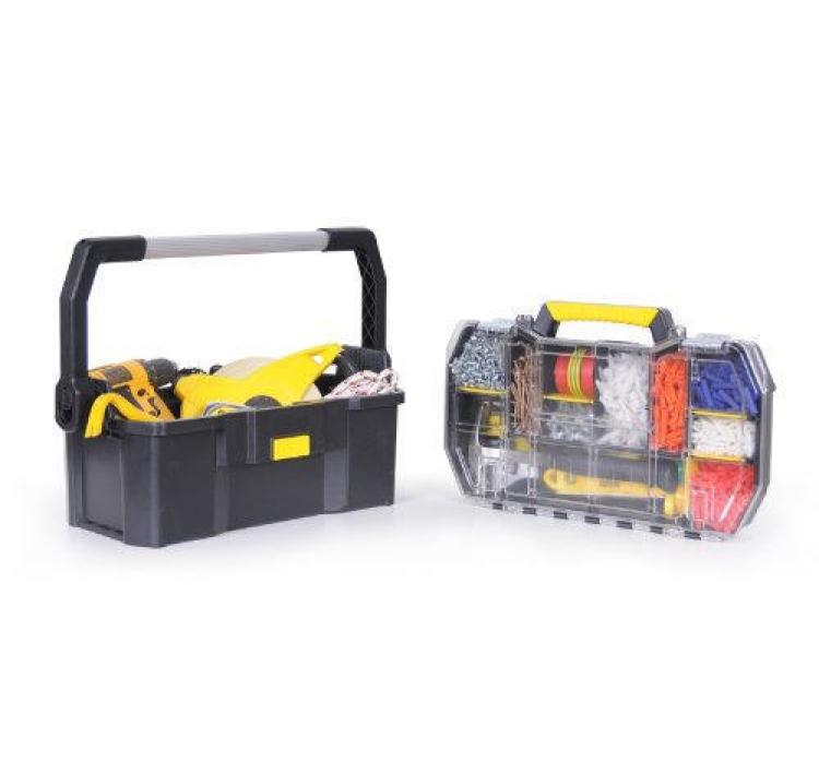 Stanley STST1-70317 Werkzeugbox – mit Metallgriff, 2 Behälter, schwarz, Kunststoff, B 560 × H 320 × T 250 mm