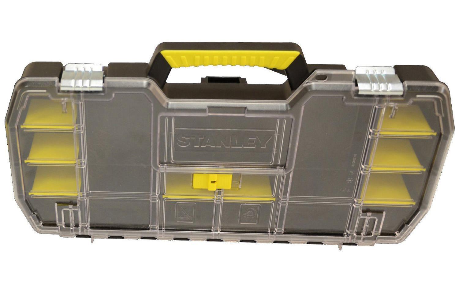 Stanley Werkzeugbox – mit Organizeraufsatz, abschliessbar, schwarz/transparent, B 670 × H 323 × T 251 mm