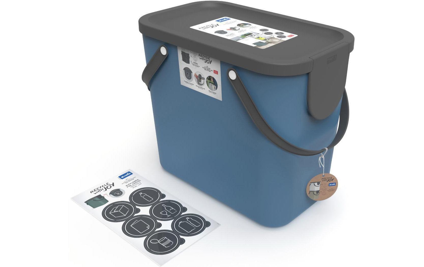 Rotho Abfallcontainer – 25 l – mit Deckel – Kunststoff, Horizon Blau – B × H × T 235 × 340 × 400 mm