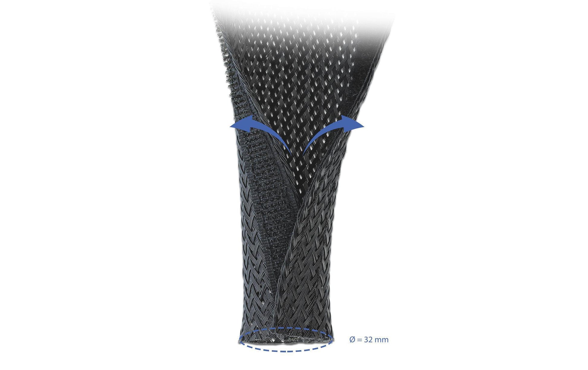 DeLOCK Kabelschlauch, Ø 32 mm × 2 m, zuschneidbar, Klettverschluss – schwarz