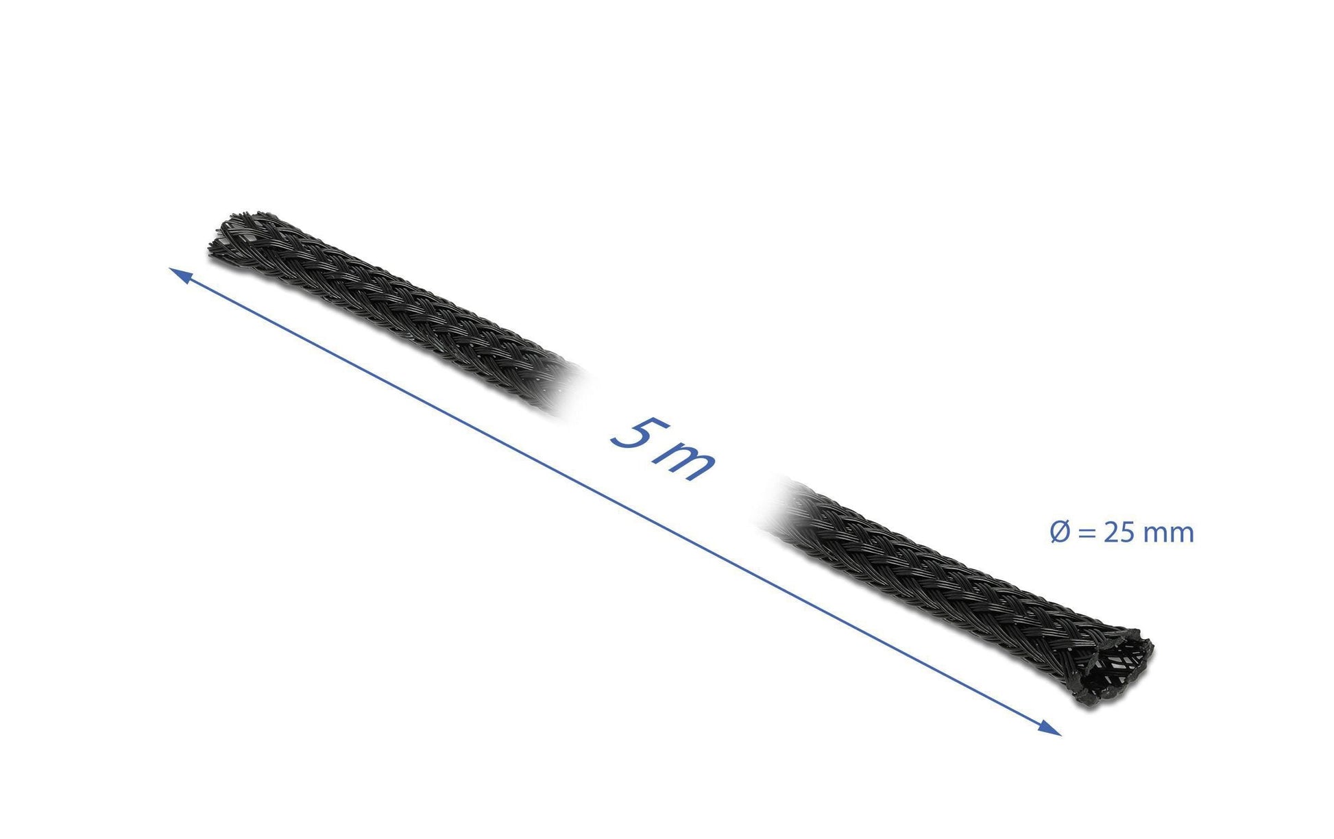 DeLOCK Kabelschlauch, Ø 25 mm × 5 m, zuschneidbar, dehnbar, hitzebeständig – schwarz