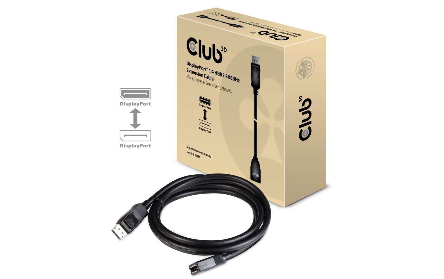 CLUB3D Club 3D DisplayPort Verlängerung DP 1.4 8K 60 Hz – 2 m – für Geräte mit DisplayPort-Anschluss