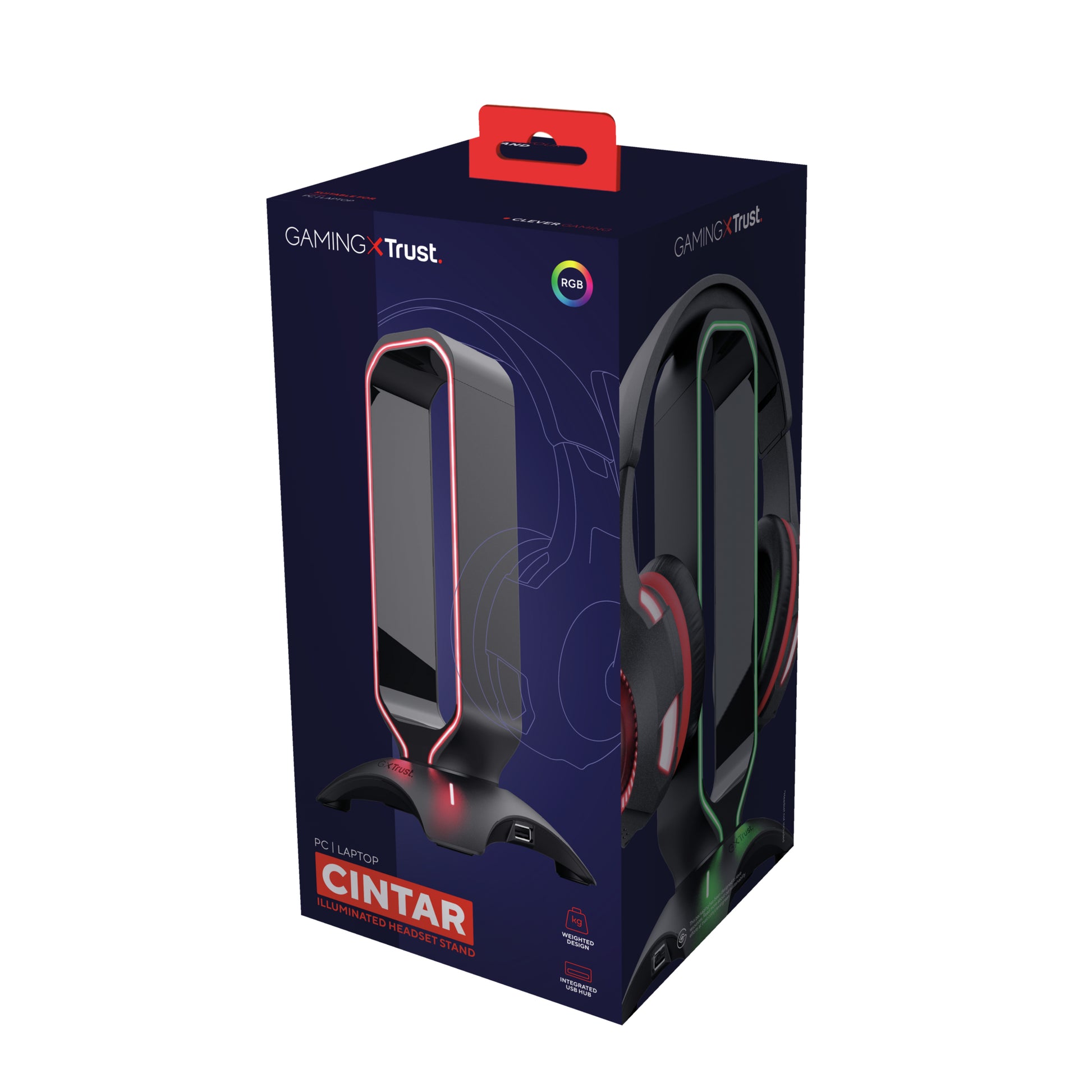 Trust GXT 265 Cintar – Headset-Ständer – für alle Marken – RGB-Beleuchtung, 2× USB-A – schwarz