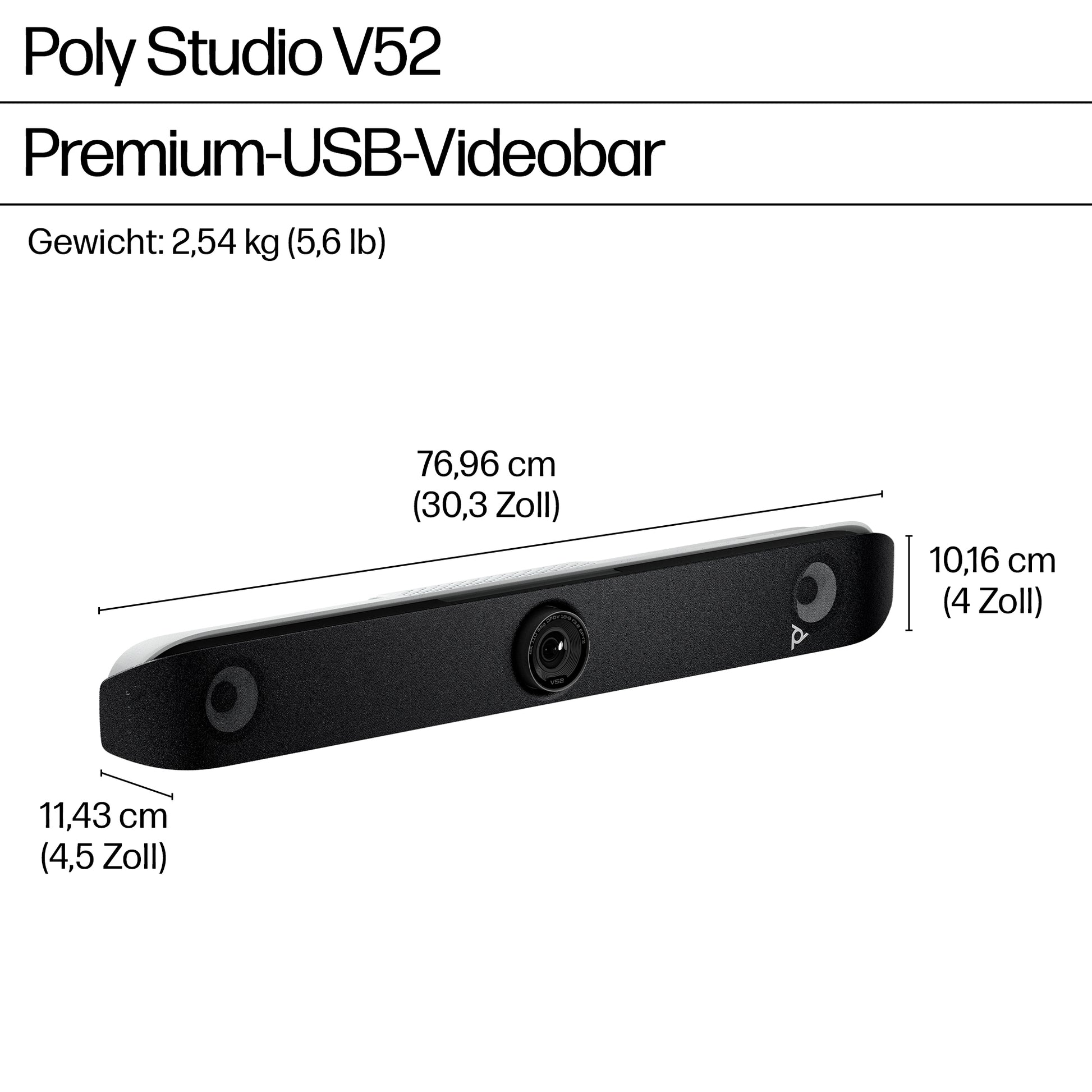 HP Poly Poly Studio V52 Videobar – 4K Ultra HD, 60 fps – Weiss