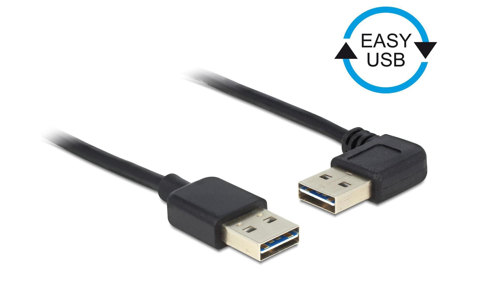 DeLOCK USB-A auf USB-A Kabel – USB 2.0 (480 Mbit/s) – 0,5 m – Abgewinkelt, Goldkontakte – Schwarz