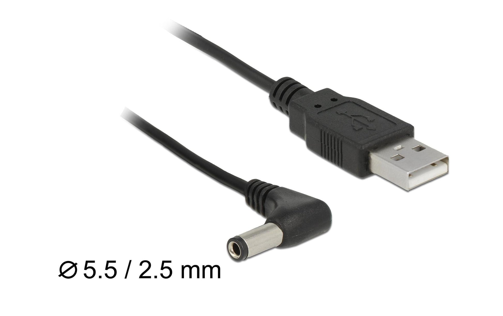 DeLOCK USB-A-zu-DC 5,5×2,5 mm Stromkabel – 1,5 m, abgewinkelt, 5 V, schwarz