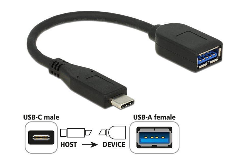DeLOCK Adapter USB-C zu USB-A – USB 3.2 Gen 2 (10 Gbit/s), 0,1 m, Schwarz