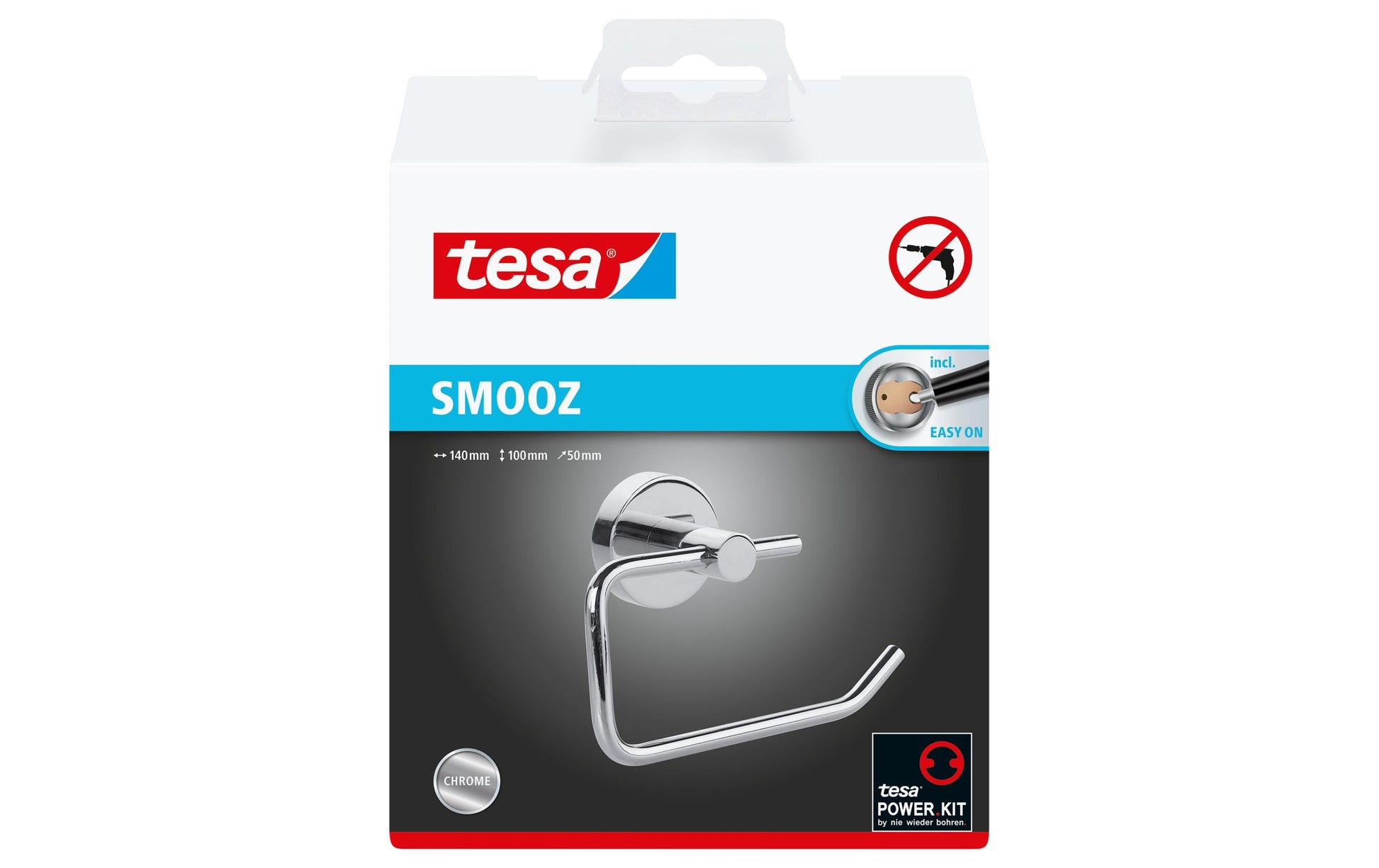 TESA Smooz – Toilettenpapierhalter – chrom, klebend, wandmontiert, 14 × 10 × 5 cm