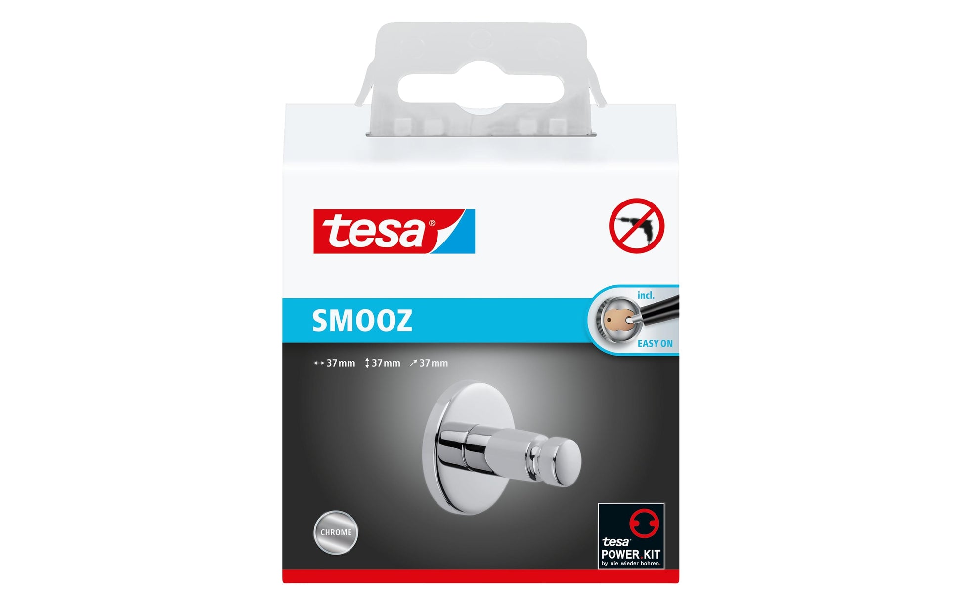 tesa Smooz Handtuchhaken – Klebemontage – 3,7 × 3,7 × 3,7 cm – Silber – Kunststoff