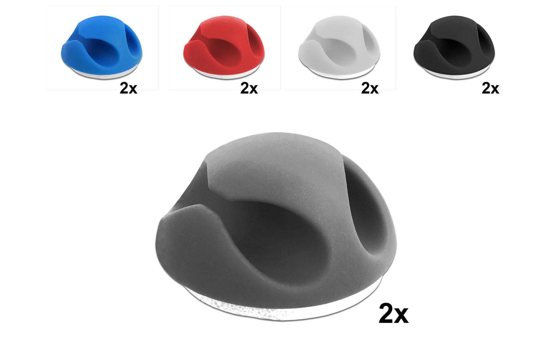 DeLOCK Kabelhalter, selbstklebend, 2 Durchführungen, Ø 20 mm, 10er-Pack – schwarz/blau/grau/rot/weiss