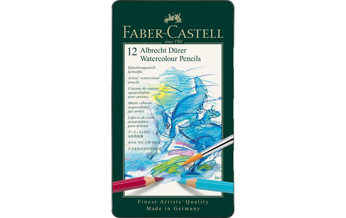 Faber-Castell Aquarellbuntstift Albrecht Dürer Mehrfarbig 12er-Metalletui – bruchsichere Mine, sechskant
