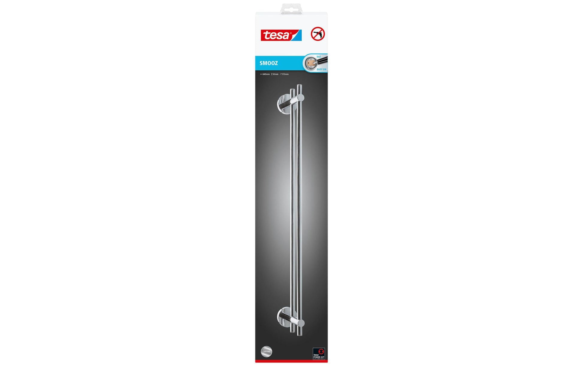tesa Smooz Handtuchhalter – Klebemontage – 64 cm Breite – Chrom – Metall