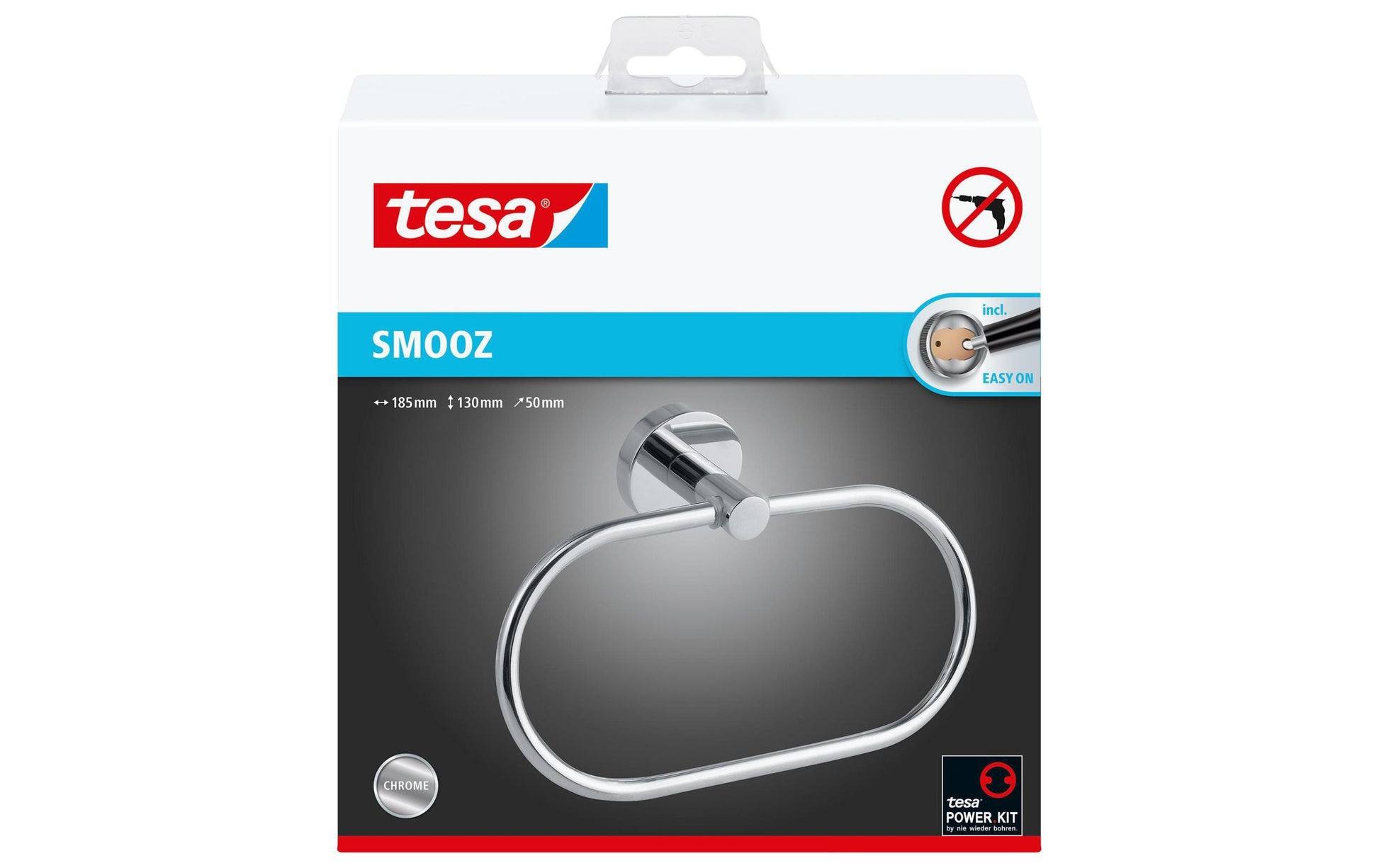 TESA Handtuchhalter (Wand) Smooz – 18,5×5×13 cm, Metall, Kleben, Chrom