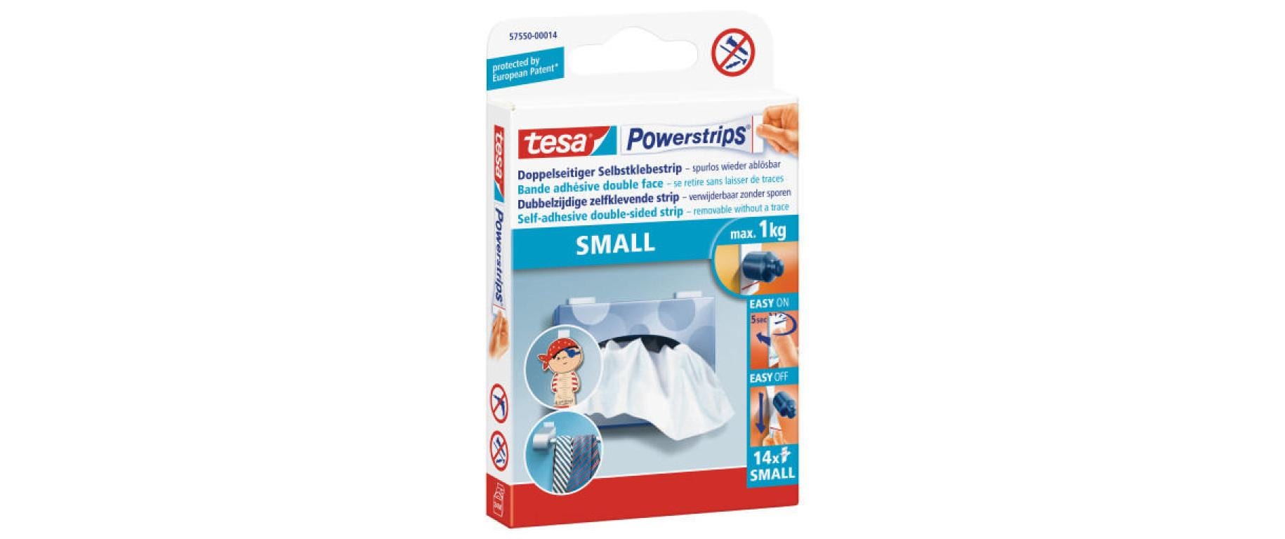 Tesa Montageband Powerstrips Small – 15 mm × 0,035 m, weiss, bis 1 kg