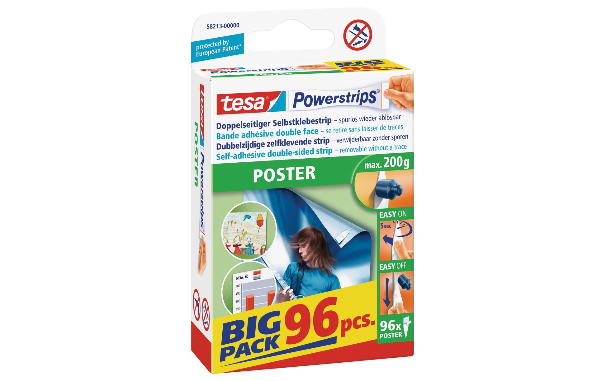 Tesa Montageband Powerstrips, für den Innenbereich – Weiss, bis 0,2 kg