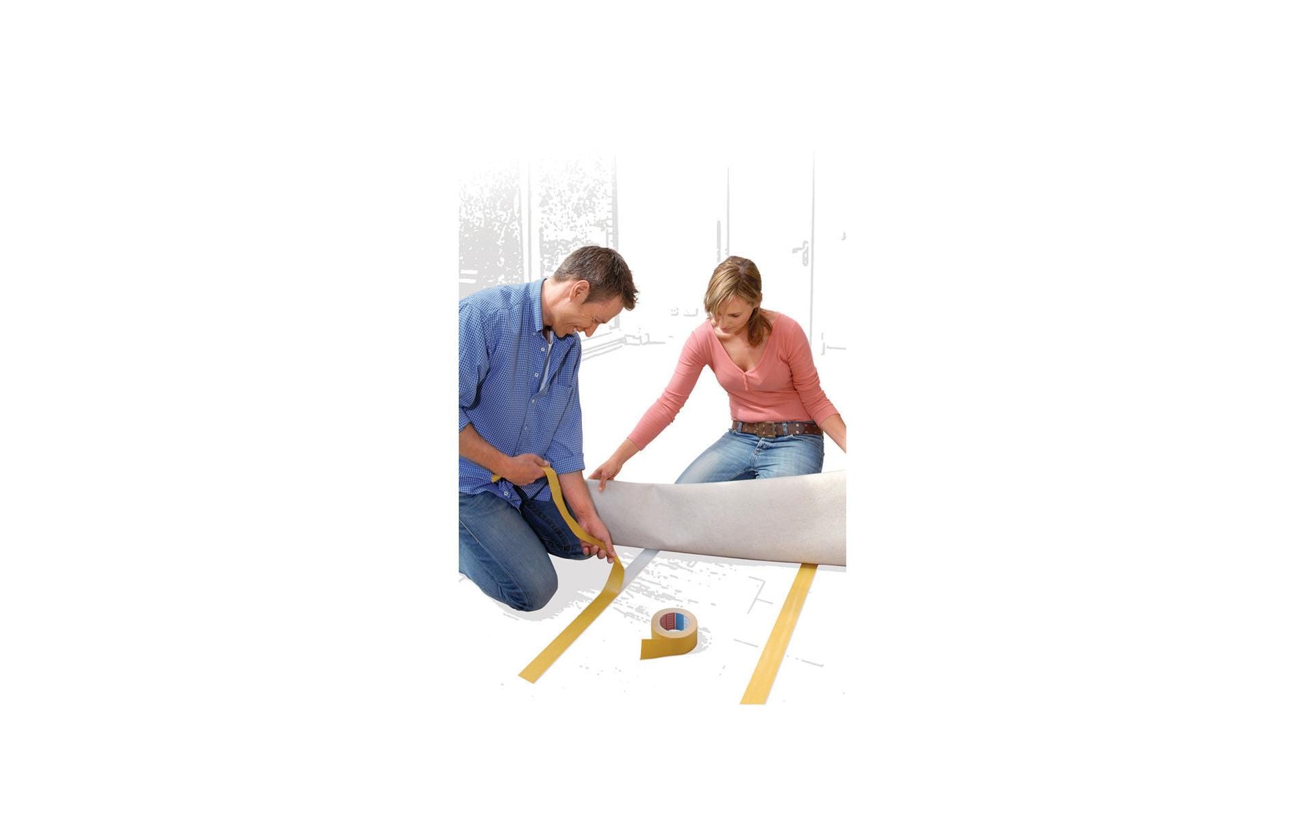 Tesa Teppichklebeband Rückstandsfrei entfernbar, für glatte Oberflächen – 50 mm × 25 m, Weiss