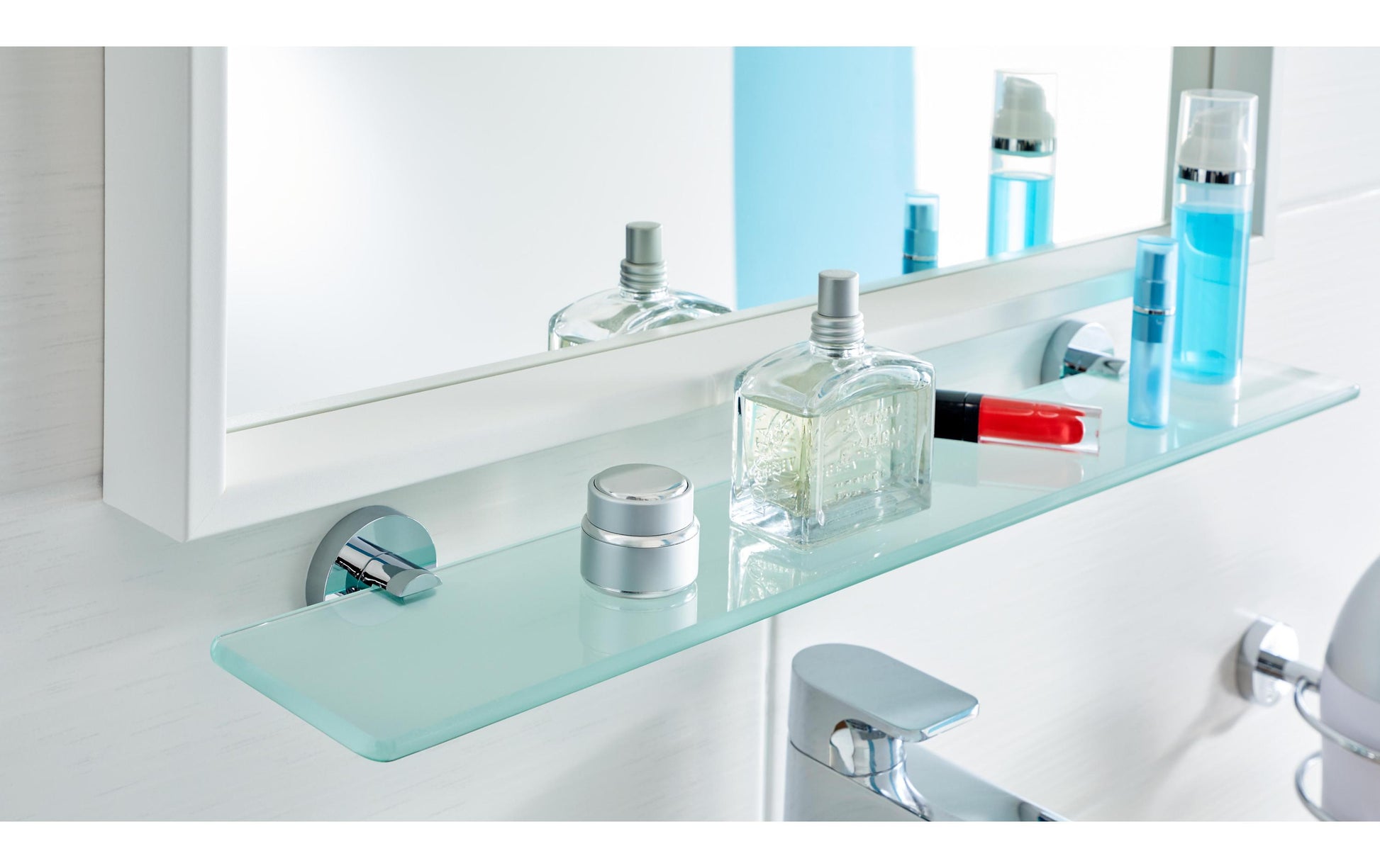 TESA Seifenhalter (Wand) Smooz – Glas/Metall, Klebestreifen, 60×12×5 cm, Chrom matt