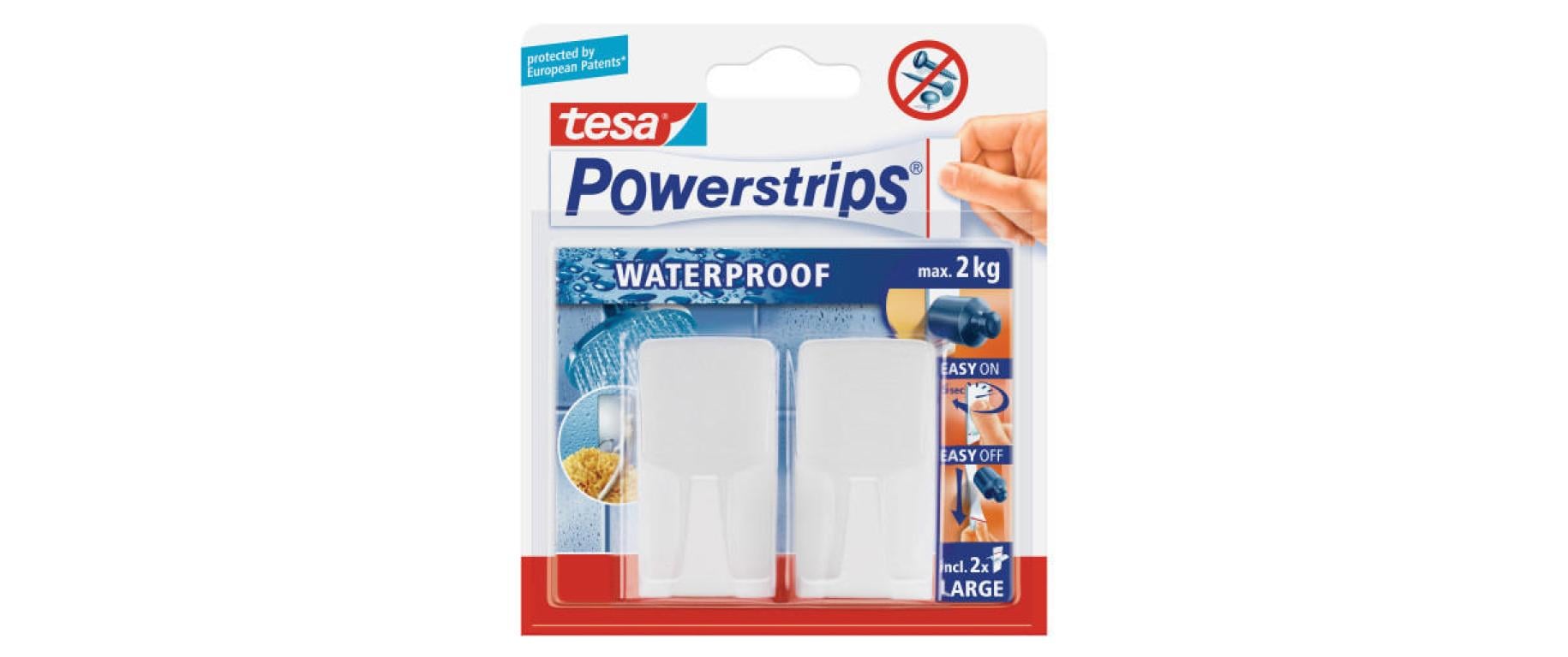 tesa Powerstrips Waterproof Wave Handtuchhaken – Klebemontage – 3,2 × 6,0 × 2,0 cm – Weiss – Kunststoff