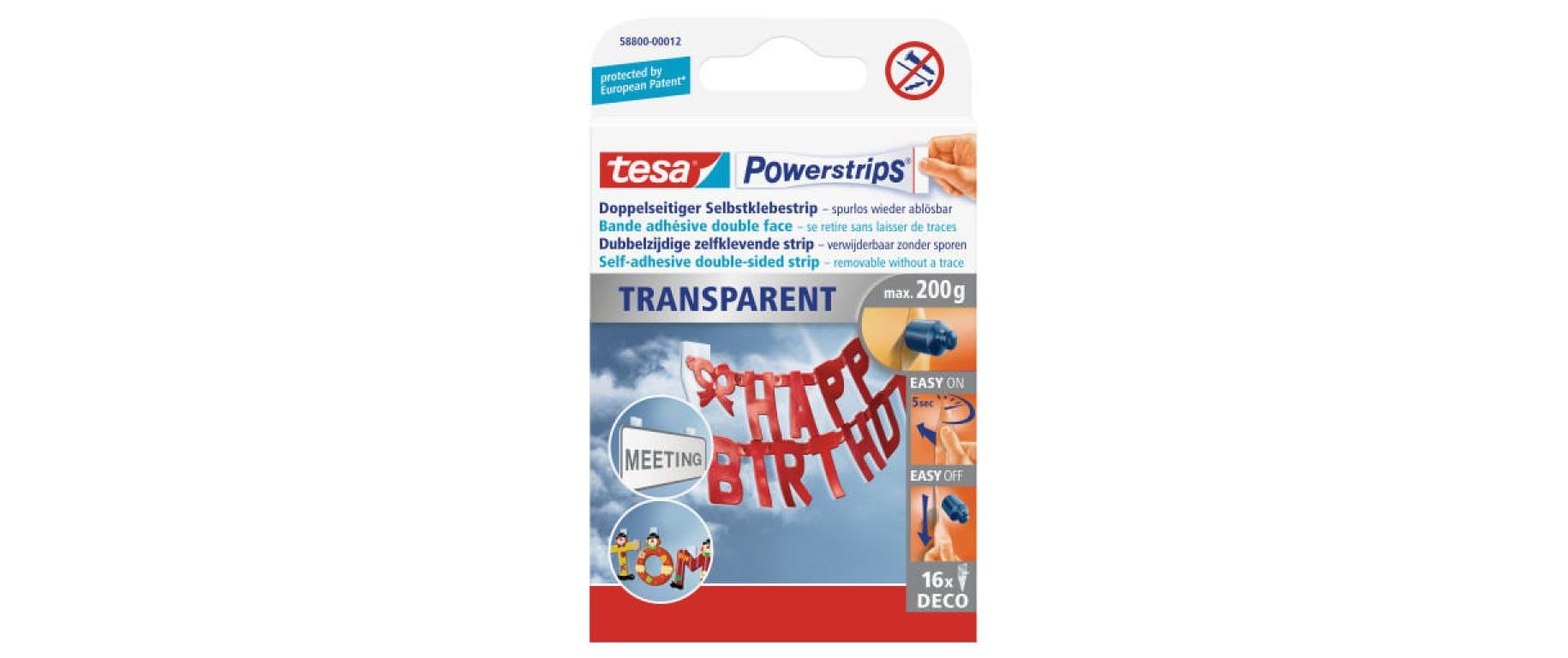 Tesa Montageband Powerstrips, für Spiegel – transparent, bis 1 kg