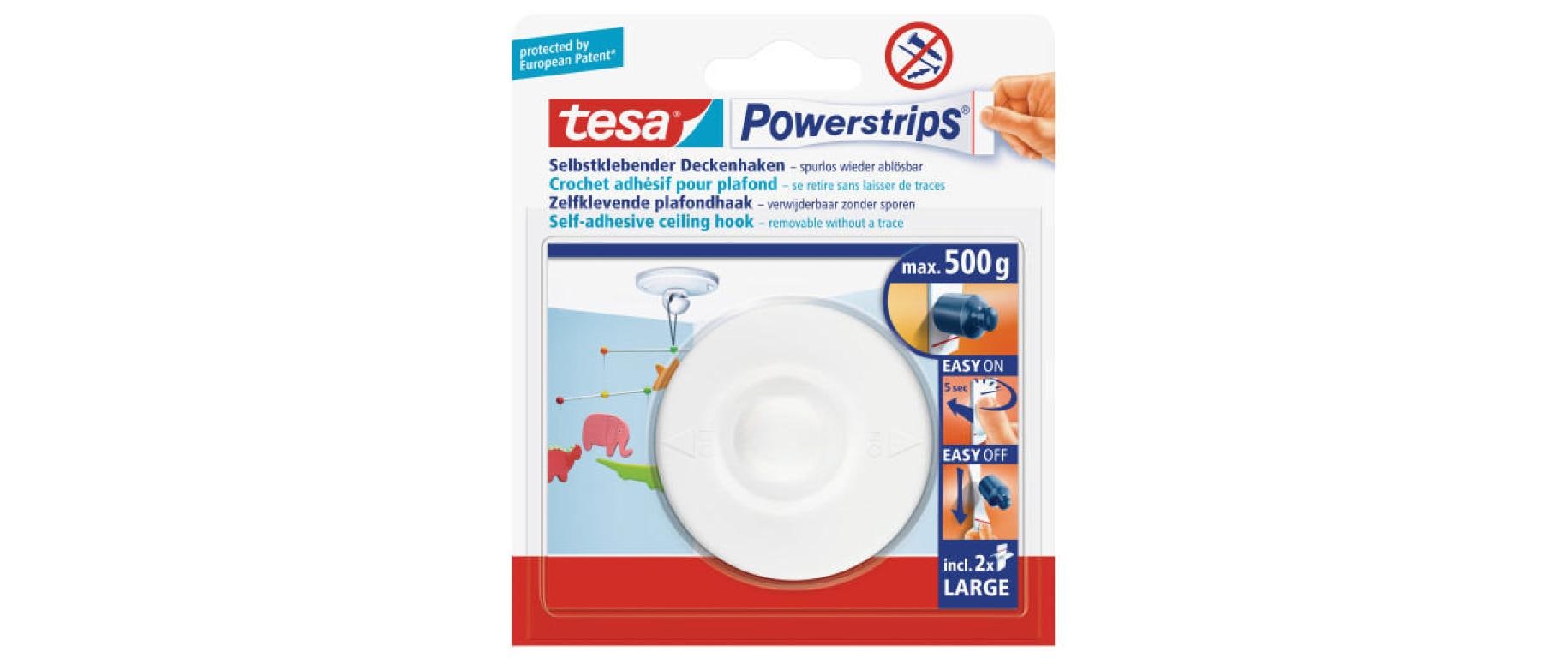 TESA Deckenhaken – Kunststoff, weiss, 3,7 × 6,0 × 2,4 cm – 1er-Pack