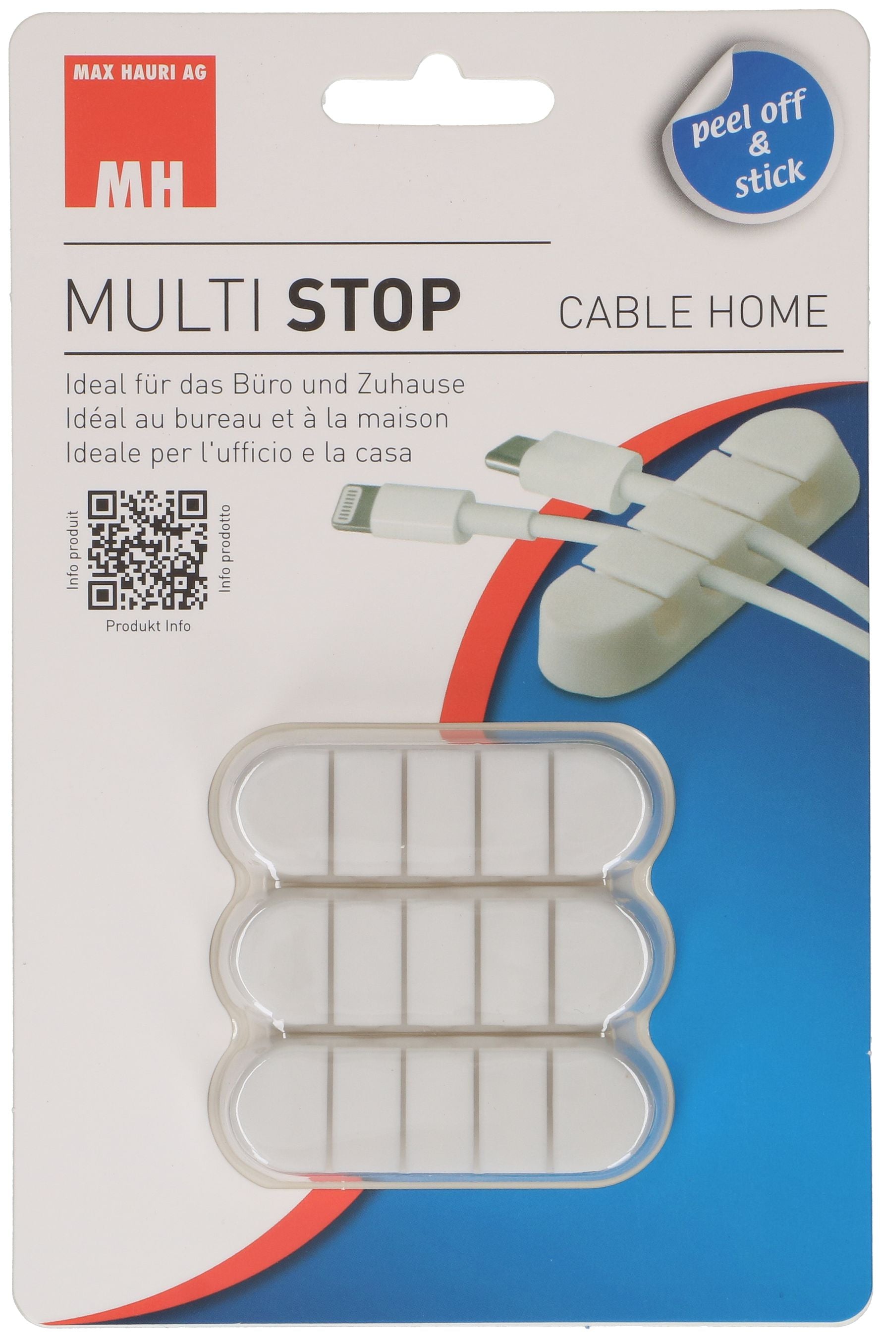 Max Hauri AG Max Hauri Kabelhalter, selbstklebend, Ø bis 7 mm, 3er-Pack – weiss
