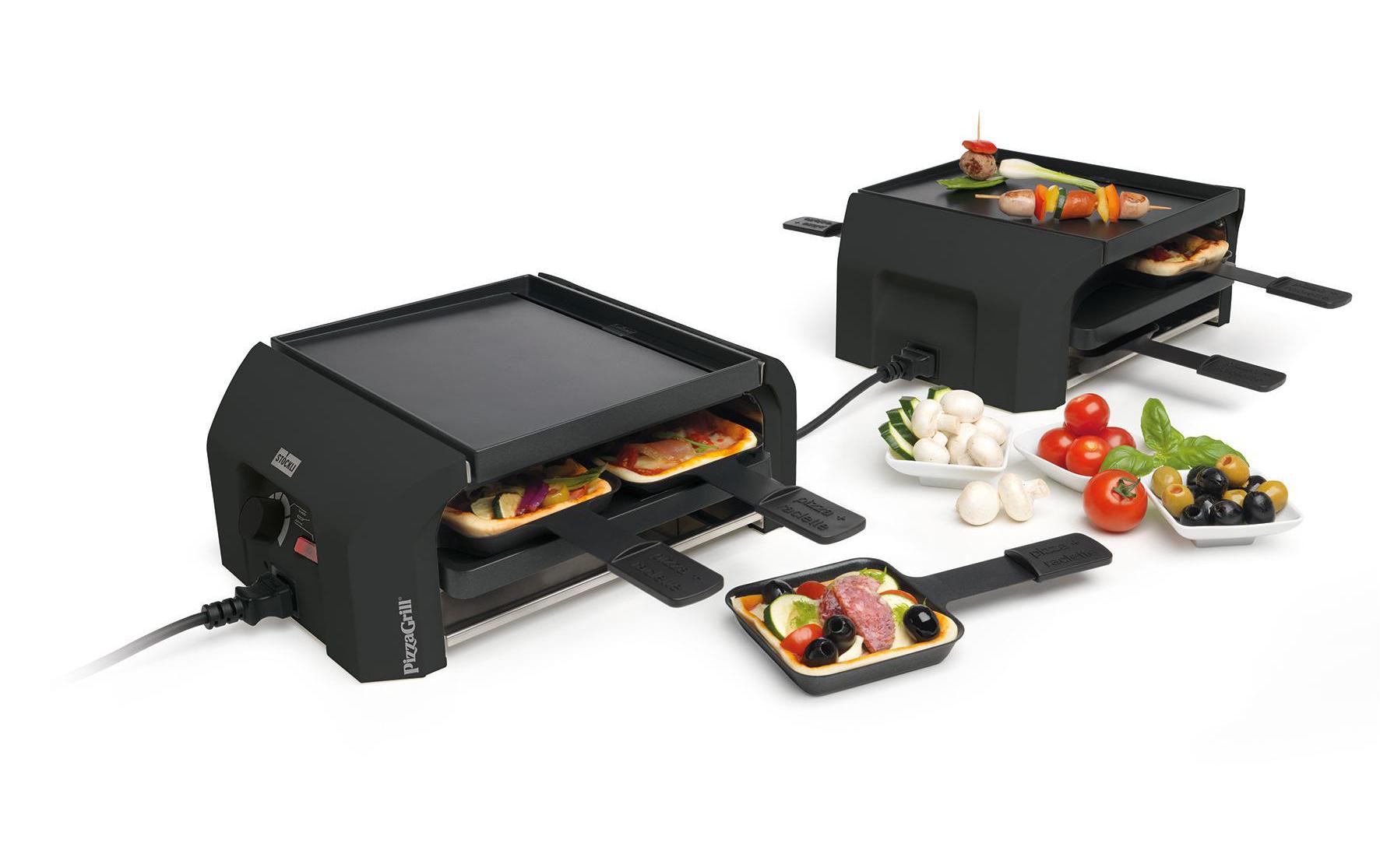 Stöckli Raclette-Grill FourFour Set – 8 Personen, 4 Pfännchen, Pizza-Funktion, 870 W – Anthrazit