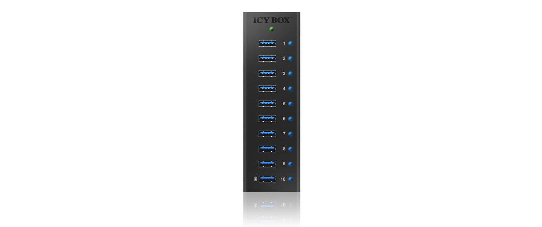 ICY BOX IB-AC6110 USB-Hub – USB-B, 10× USB-A