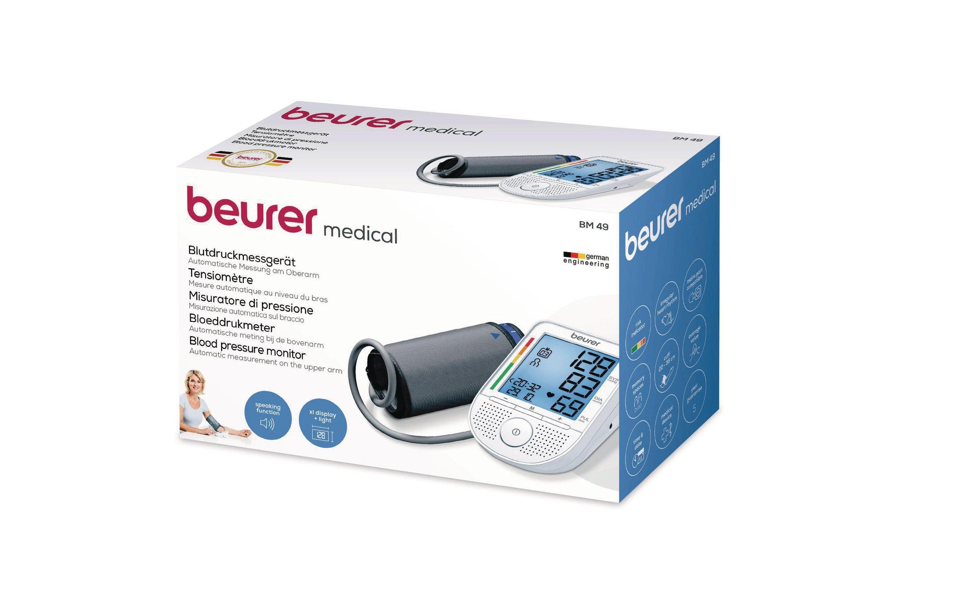 Beurer Blutdruckmessgerät BM49 – Oberarm, Manschette 22–36 cm, 120 Speicher, Herzrhythmusmessung, LCD