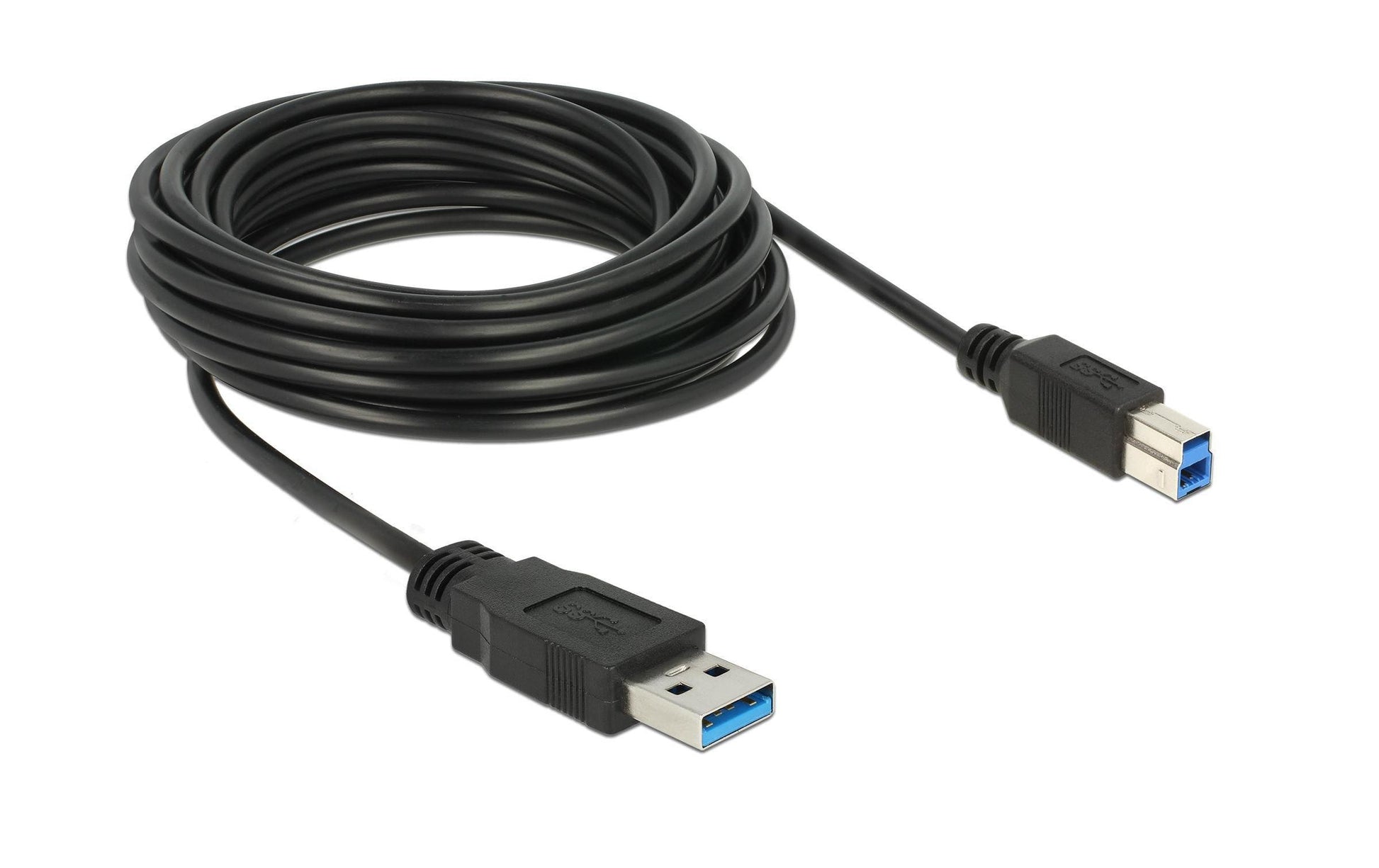 DeLOCK USB-A auf USB-B Kabel – USB 3.2 Gen 1 (5 Gbit/s) – 5 m – Goldstecker – Schwarz
