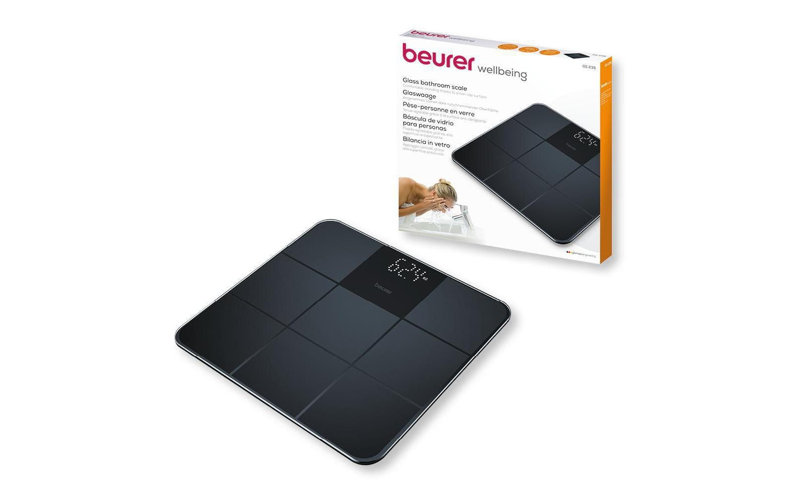 Beurer Personenwaage GS235 – 30×2,1×30 cm, Glas, 180 kg, Schwarz