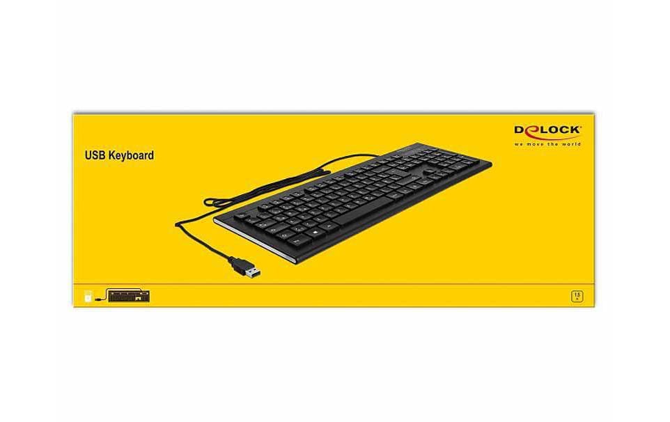 DeLOCK Tastatur, kabelgebunden (USB-A), DE-Layout (DE), Fullsize (mit Ziffernblock), Schere, Schwarz
