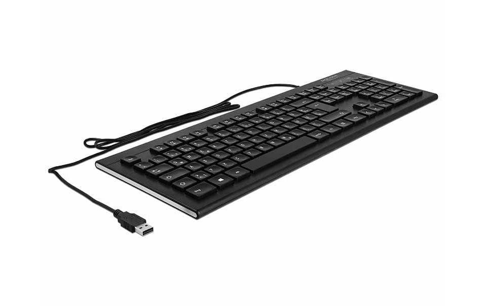 DeLOCK Tastatur, kabelgebunden (USB-A), DE-Layout (DE), Fullsize (mit Ziffernblock), Schere, Schwarz