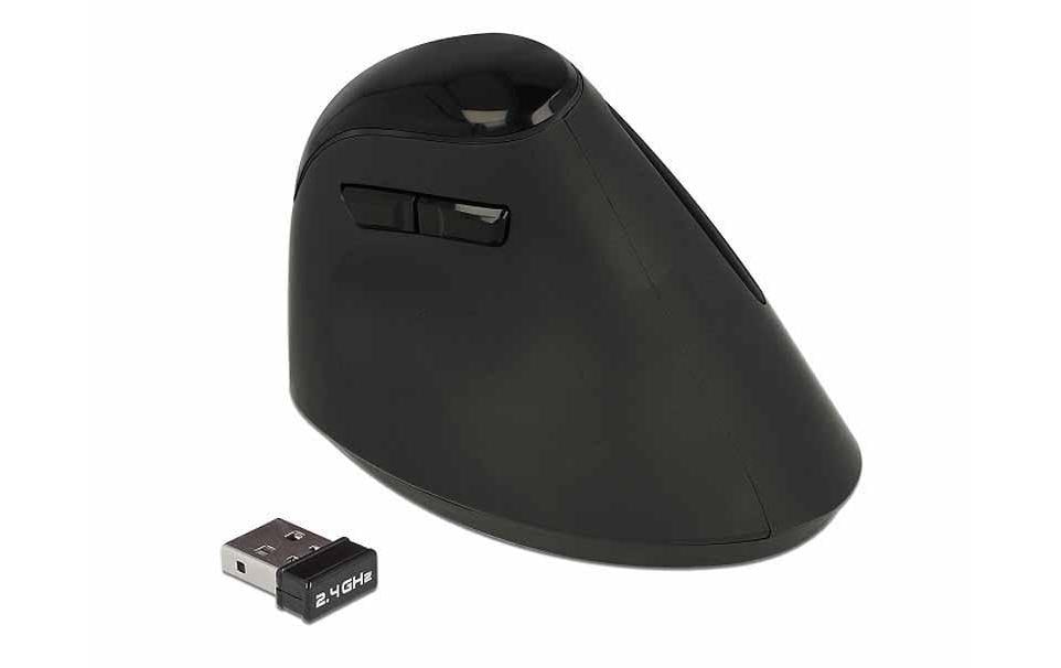 DeLOCK 12599 – Vertikale Maus – Kabellos (2,4 GHz), Rechtshänder, Schwarz