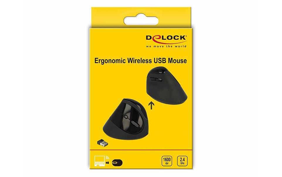 DeLOCK 12599 – Vertikale Maus – Kabellos (2,4 GHz), Rechtshänder, Schwarz