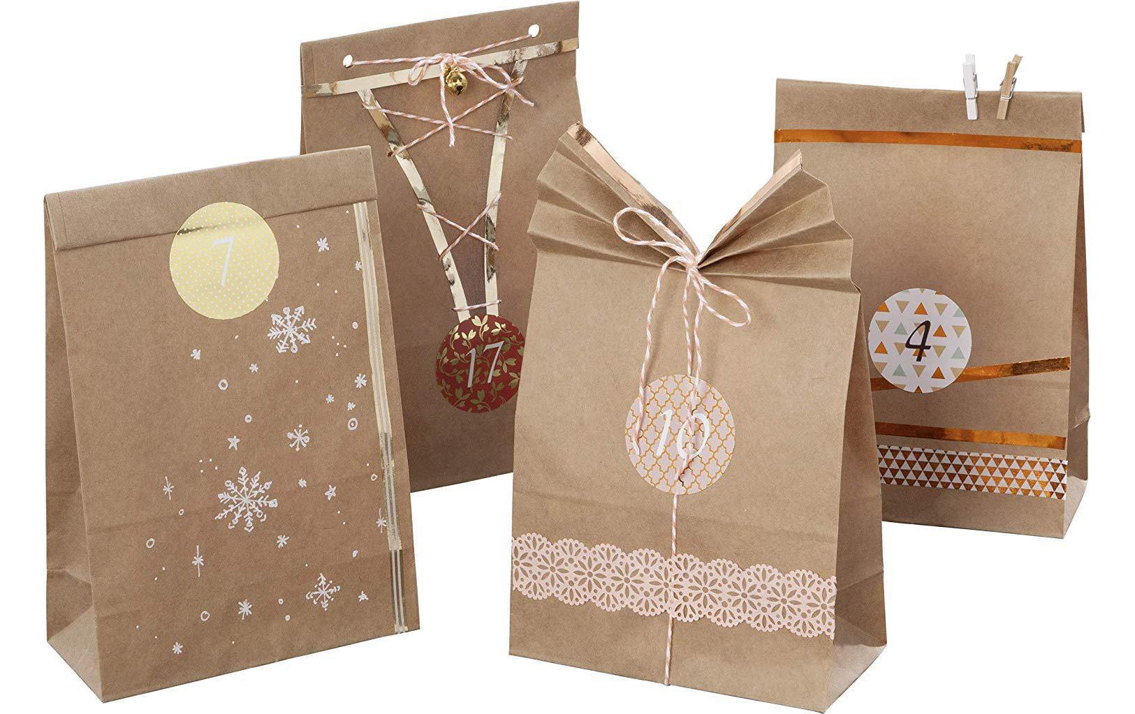 Folia Adventskalender-Set Geschenktüten – 24 Papiertüten – 100 × 175 × 55 mm