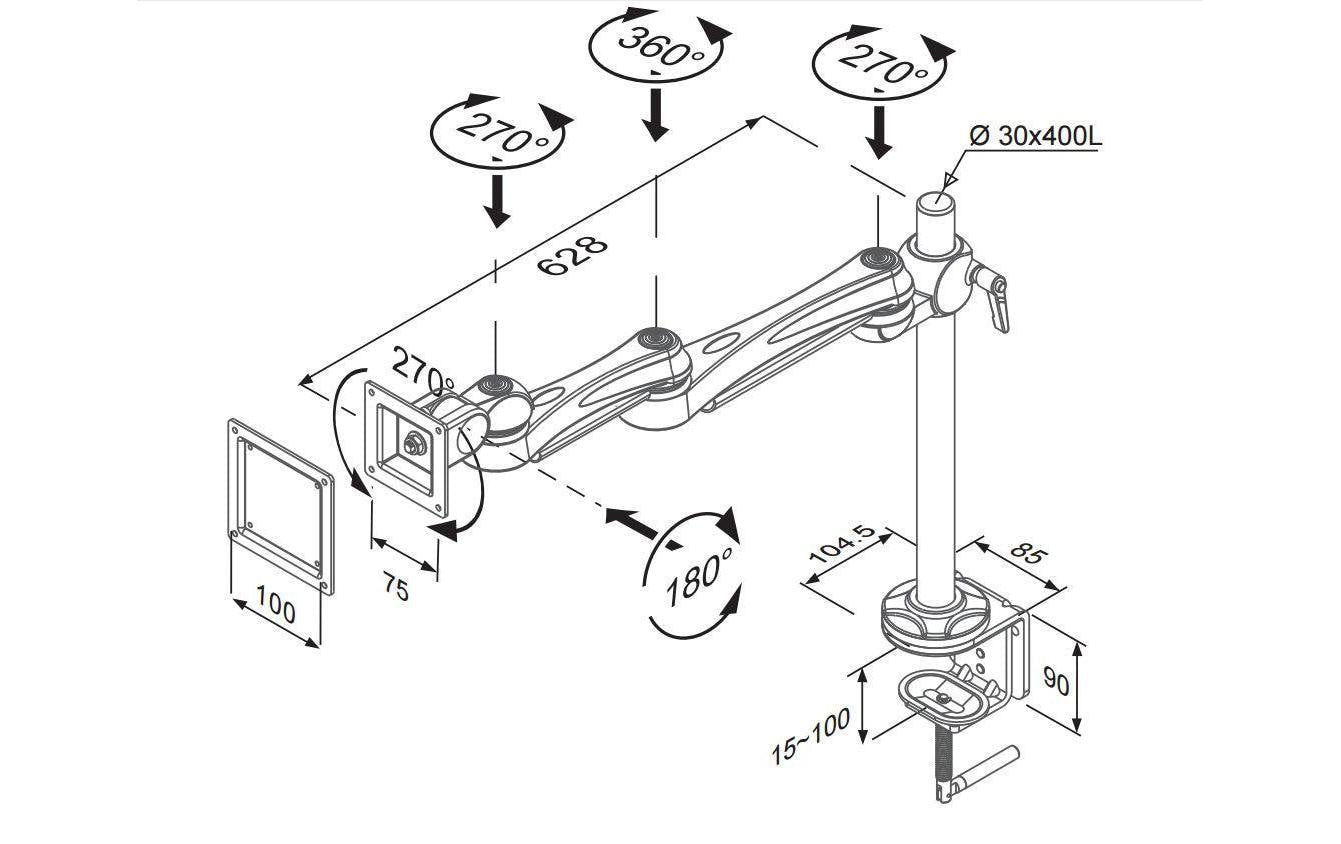 Neomounts FPMA-D930 – Tischhalterung, Tischklemme, bis 30", 10 kg, neigbar, silber