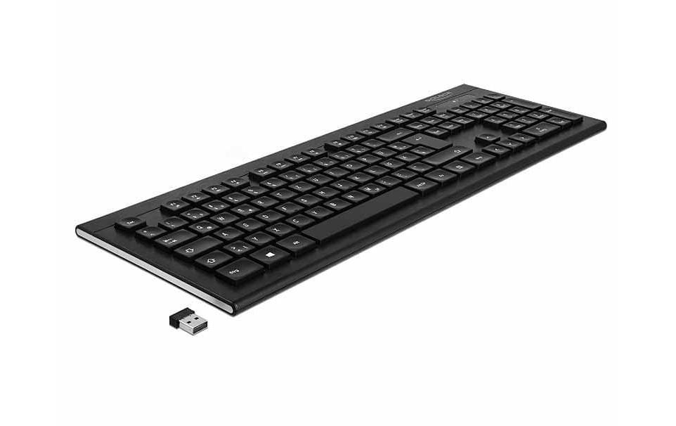 DeLOCK Tastatur, kabellos (2,4 GHz), DE-Layout (DE), Fullsize (mit Ziffernblock), Scherenmechanik, schwarz