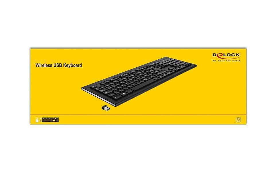DeLOCK Tastatur, kabellos (2,4 GHz), DE-Layout (DE), Fullsize (mit Ziffernblock), Scherenmechanik, schwarz