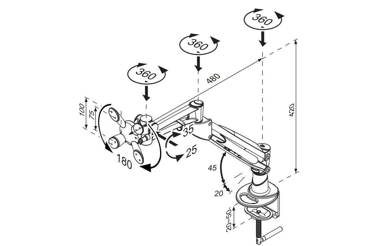 Neomounts FPMA-D940HC – Tischhalterung, Tischklemme, bis 37", 15 kg, höhenverstellbar, silber