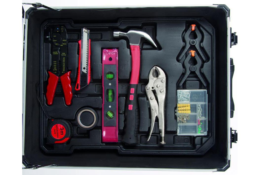 Toolland Werkzeugkasten, silber, Ausziehgriff, 2 Rollen, 4 Fächer, bestückt, 260-teilig