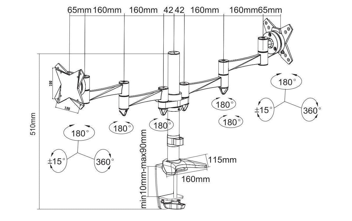 Neomounts Monitorarm, Dual, Tischklemme/Tischdurchführung, bis 27", VESA 75 × 75/100 × 100 mm, 9 kg, silber