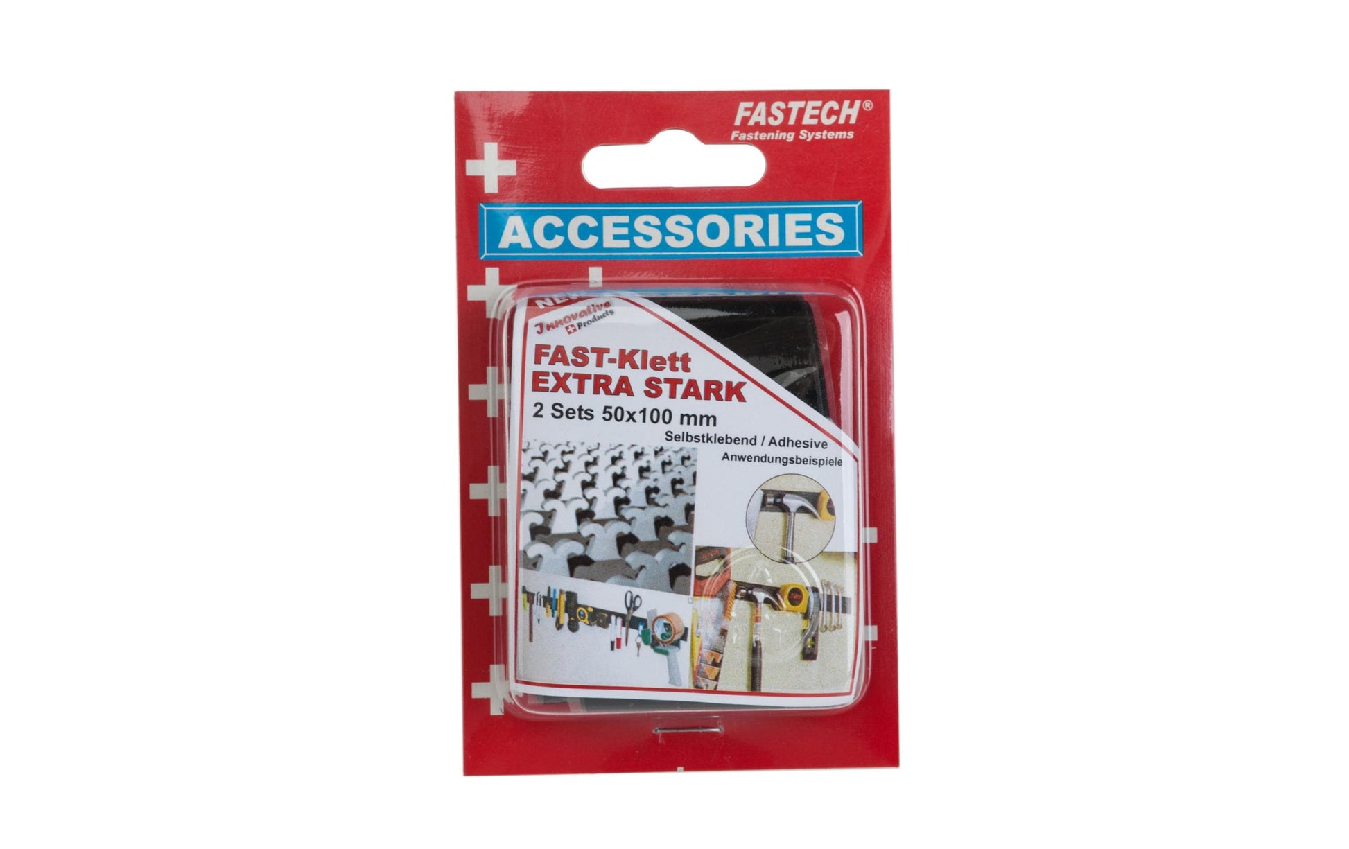 Fastech Klettband – 50 mm × 0,1 m, Schwarz, Kunststoff, Selbstklebend, 4 Stück