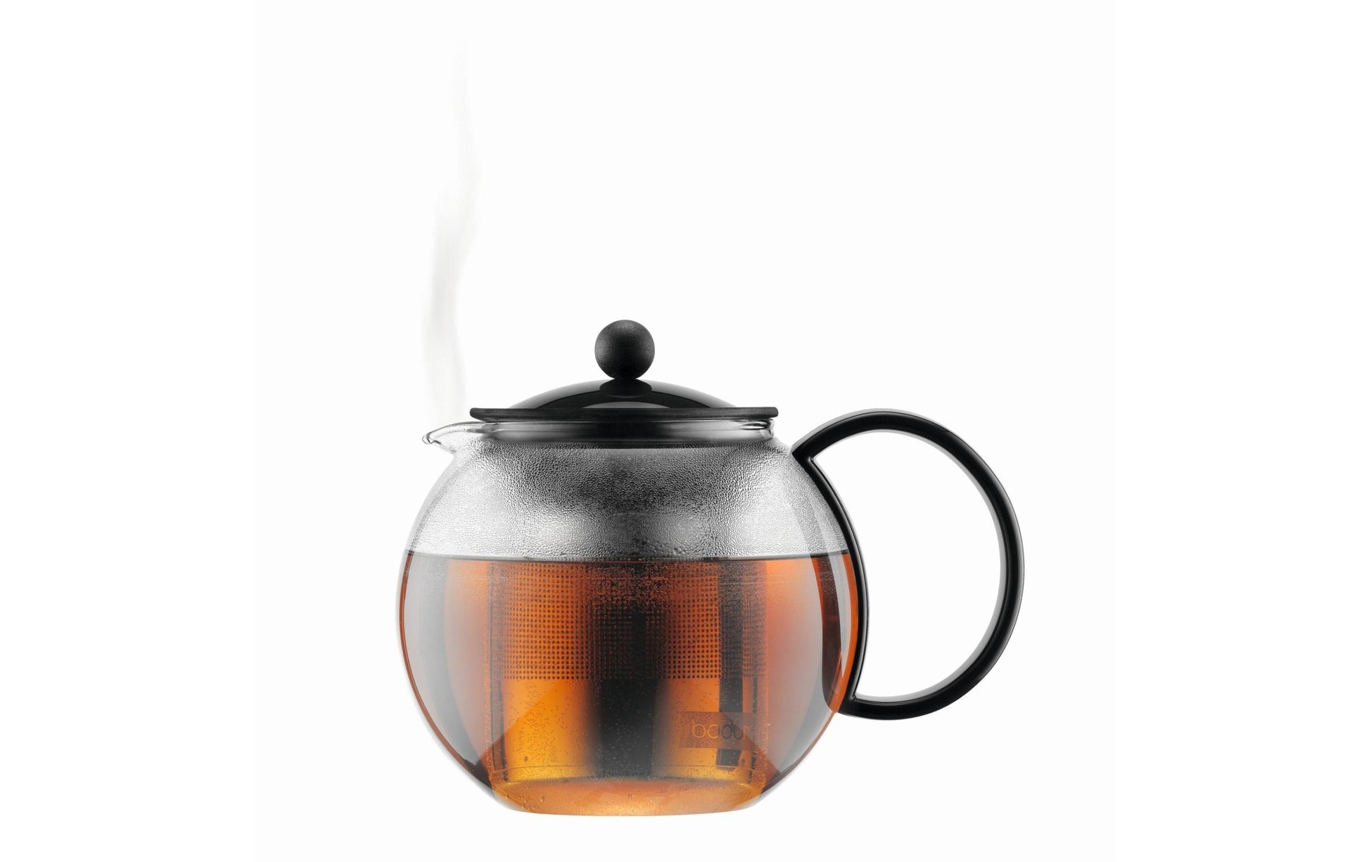 Bodum Assam Teebereiter – 1 l, Borosilikatglas/Edelstahl, Schwarz/Transparent, Edelstahlfilter, für Teeblätter