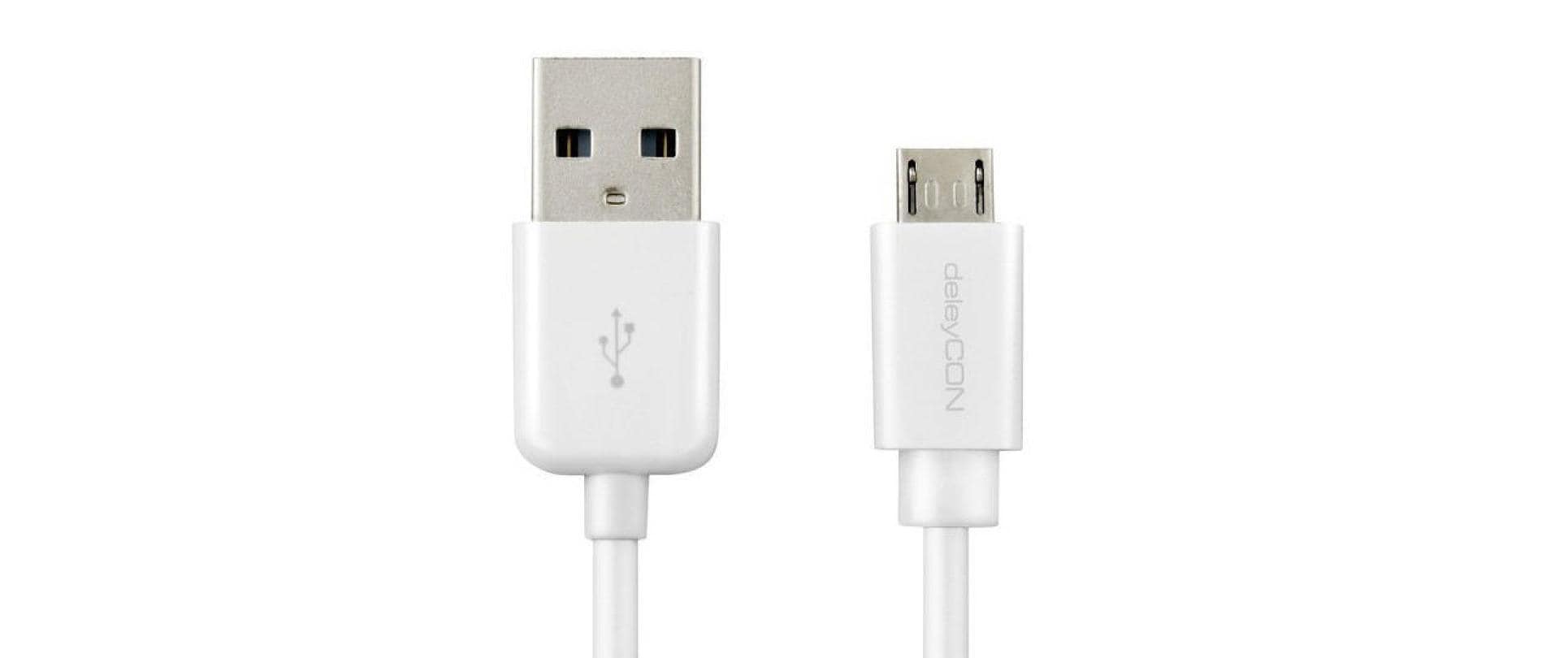 deleyCON USB-A auf Micro-USB B Kabel – USB 2.0 (480 Mbit/s) – 0,15 m – Weiss – für Galaxy S5