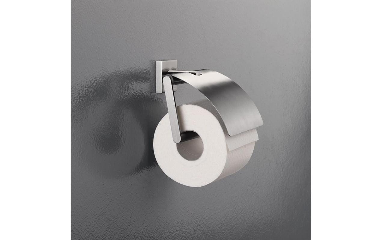 Spirella Toilettenpapierhalter mit Deckel NYO-STEEL – Edelstahl, Wandmontage, B 14 cm